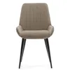 A front view of a modern dining chair with beige upholstery and black legs. Náhľad obrázku produktu