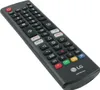 A black LG television remote control is shown at an angle against a white background. Produktbild-Vorschau