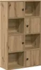 A tall, narrow bookshelf with eight compartments, some of which have doors. Podgląd zdjęcia produktu