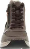 A close-up front view of a brown leather high-top sneaker. Produktbild-Vorschau