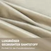 A close-up of luxurious crushed velvet fabric in a champagne color, with text overlay describing its features. Anteprima dell’immagine prodotto