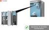 A bathroom cabinet with integrated lighting and a close-up of an electrical outlet and switch combination. Produktbild-Vorschau