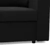 A close-up view of the corner of a black sofa. Produktbild-Vorschau