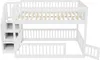 A white wooden bunk bed with stairs and storage drawers. Voir les images du produit