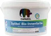A white plastic bucket of paint with a colorful elephant logo and product information. Produktbild-Vorschau