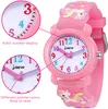 A close-up of a pink children's watch with unicorn decorations, showing different views and features. Produktbild-Vorschau