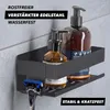 A black shower organizer shelf mounted on a tiled wall, holding two bottles of liquid soap and a razor. Voir les images du produit