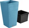 A blue planter and a black insert are shown against a white background. Voir les images du produit