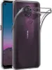 A clear protective case is shown on the back of a purple Nokia smartphone. Produktbild-Vorschau