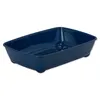 A dark blue cat litter box with three small legs is shown from a slightly elevated side angle against a white background. Podgląd zdjęcia produktu