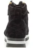 The back view of a black suede high-top sneaker with quilted detailing and a white and grey striped sole. Produktbild-Vorschau