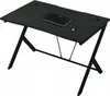 A black gaming desk with a carbon fiber pattern and a laptop and mouse on it. Podgląd zdjęcia produktu