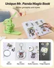 A green button making machine and a book with panda stickers are shown on a wooden table, with a collage of DIY products below. Anteprima dell’immagine prodotto