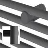 A close-up view of a dark gray radiator with a detail inset showing a connection point. Produktbild-Vorschau
