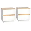 A pair of white bedside tables with wood-toned accents. Produktbild-Vorschau