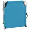 A folded blue beach lounger with a silver frame, presented against a white background. Produktbild-Vorschau