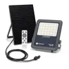 A solar floodlight, solar panel, and remote control are displayed against a white background. Produktbild-Vorschau