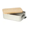 A silver aluminum lunchbox with a wooden lid and a metal clamp closure. Anteprima dell’immagine prodotto