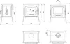 Technical drawings of a freestanding cast iron wood-burning stove with dimensions and details. Anteprima dell’immagine prodotto
