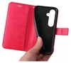 A hand is holding a red flip phone case open, revealing the black interior where a phone would be placed. Produktbild-Vorschau