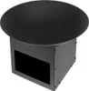 A black, round-top garden fireplace with a square base and a rectangular opening on the front. Voir les images du produit