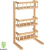 A three-tiered bamboo shelf unit with railings on each shelf, shown against a white background. Produktbild-Vorschau