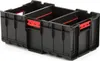 A black plastic tool box with red accents, divided into three compartments. Náhled obrázku produktu