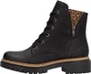 A black leather boot with a leopard print lining and a side zipper. Voir les images du produit