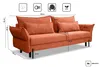 A diagram showing the dimensions of an orange sofa with icons indicating features. Podgląd zdjęcia produktu