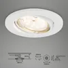 A white LED recessed spotlight is shown against a light gray background, with technical diagrams below. Produktbild-Vorschau