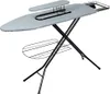A gray ironing board with a black metal frame and a small sleeve board attachment, shown against a white background. Anteprima dell’immagine prodotto