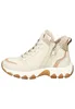 A side view of a beige women's sneaker boot with fur lining. Produktbild-Vorschau