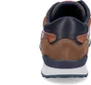 The back view of a brown and navy sneaker. Produktbild-Vorschau