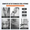A collage of images showing different parts of a stainless steel shower fitting set, with text labels and feature descriptions. Anteprima dell’immagine prodotto