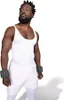 A man wearing white athletic wear and wrist weights. Produktbild-Vorschau