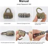 A collage of images demonstrating how to use a combination lock. Produktbild-Vorschau