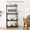 A black 4-tier kitchen shelf unit with various kitchen appliances and items displayed on its shelves, set against a light gray and white wall. Anteprima dell’immagine prodotto