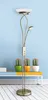 A floor lamp with two lights stands in front of a light blue wall, with three potted cacti on a bench below. Produktbild-Vorschau