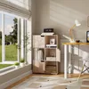 A home office or living room scene with a bookshelf, desk, and window. Produktbild-Vorschau