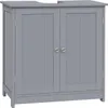 A grey bathroom vanity cabinet with two doors and two handles, shown from the front. Produktbild-Vorschau