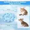 A cooling mat for pets with dimensions shown, alongside images of a cat and a puppy. Produktbild-Vorschau
