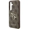 A side view of a brown and gray patterned phone case with a gold Guess logo. Podgląd zdjęcia produktu