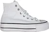A white Converse Chuck Taylor All Star high-top sneaker with a platform sole, shown from the side against a white background. Voir les images du produit