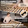 Collage showing adjustable bed slats and a woman with a bed frame. Produktbild-Vorschau