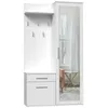A white hall tree with a mirror and storage drawers. Produktbild-Vorschau