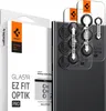 A product box and a smartphone with camera lens protectors being applied. Produktbild-Vorschau