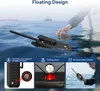 A person's hand reaching towards a floating walkie-talkie in the water, with close-up insets showing product features. Náhled obrázku produktu