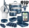 A collection of blue cookware and bakeware items arranged on a white background. Produktbild-Vorschau