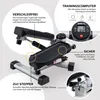 A close-up view of a mini stepper fitness machine with callouts highlighting its features. Podgląd zdjęcia produktu