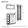 Diagrams and dimensions of a furniture set including a mirror, shoe cabinet, and coat rack. Anteprima dell’immagine prodotto